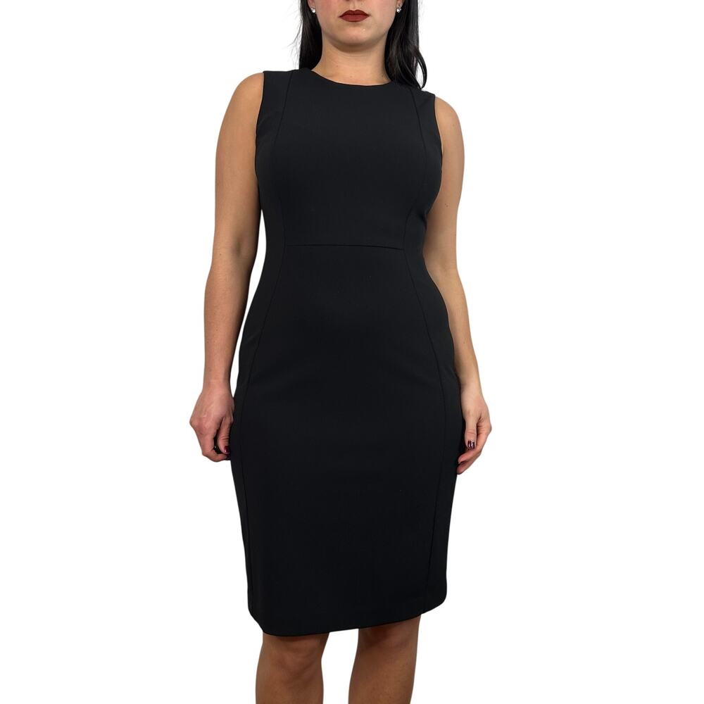 Calvin Klein Black Structured Exposed Zipper Sleeveless Sheath Dress